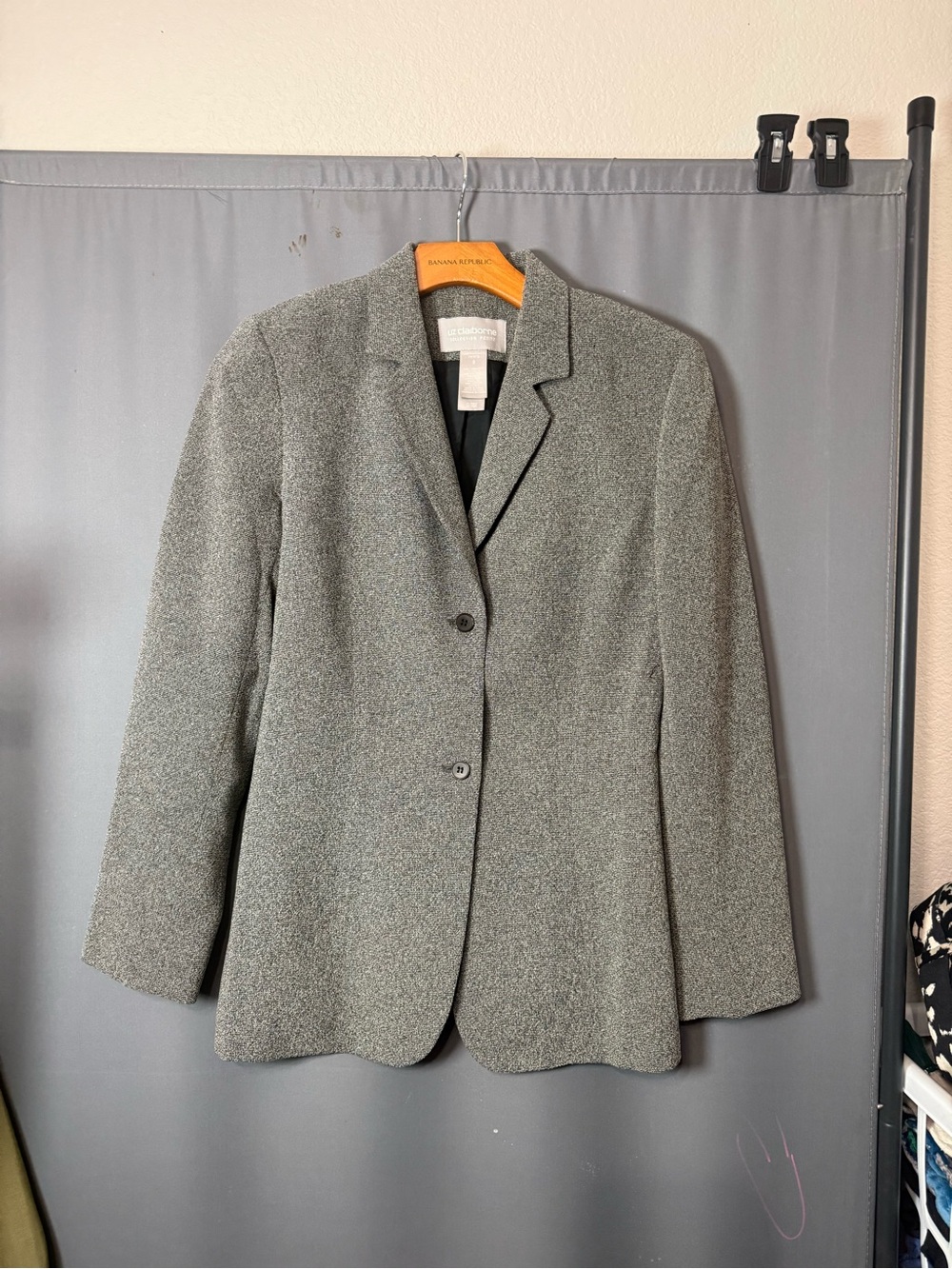 Liz Claiborne Gray Tweed Two-Button Blazer